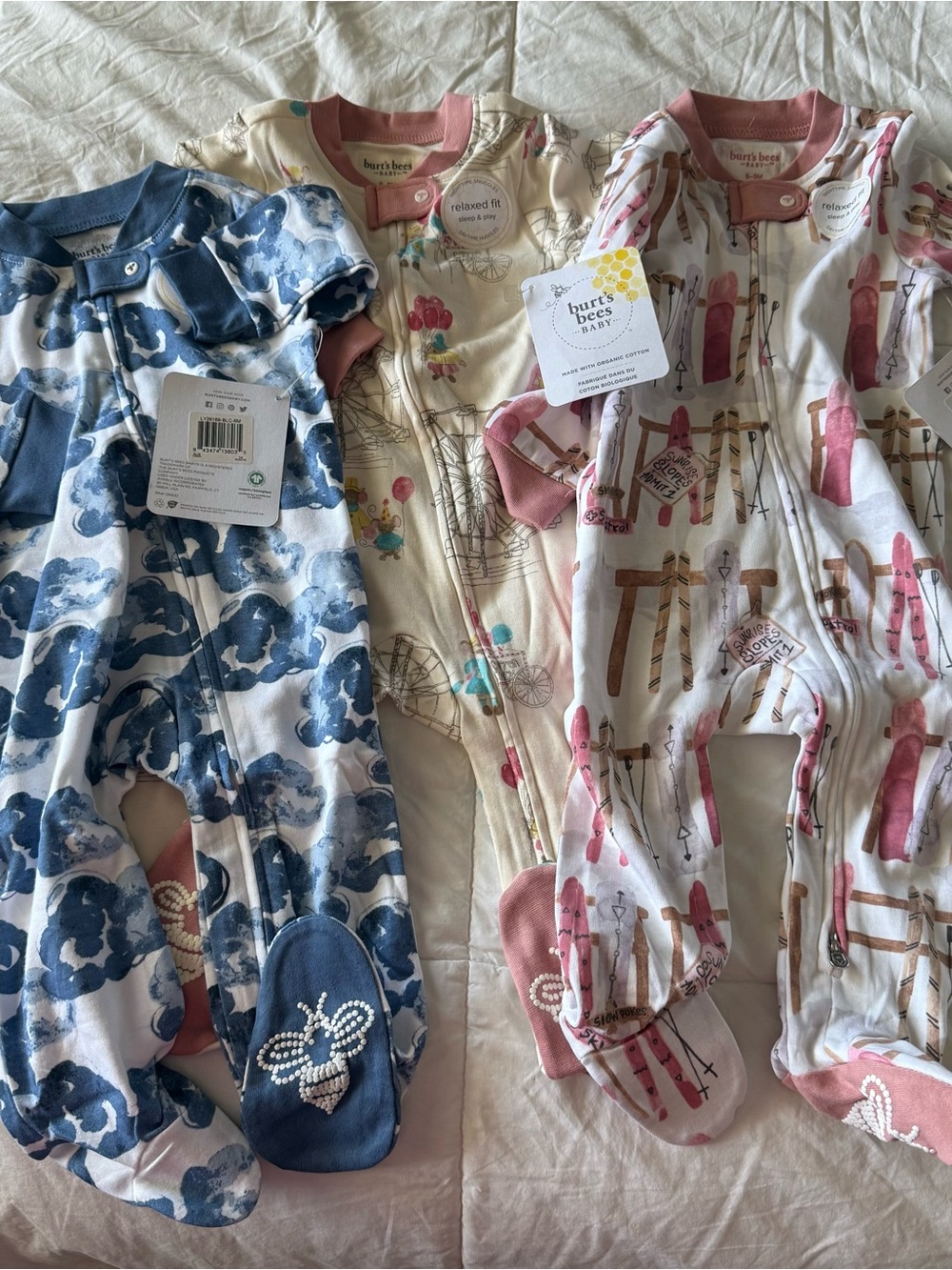 NEW WITH TAGS Burt’s Bees Baby Footed Pajama Bundle THEEE | (1) 3-6m & (2) 6-9m